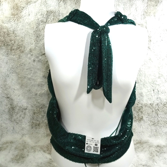 NWT Vint & Love Green Sparkle Sleeveless Sequined & Glitter Wedding Blouse Sz L - Picture 6 of 16